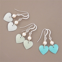 Picture of Bridesmaid Round Heart & Pearl Earrings (Short Earwire)