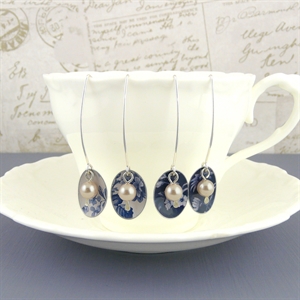 Picture of Denim Oval & Pearl Earrings JE47b-de