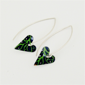 Picture of Midnight Floral Small Slim Heart Earrings (Medium Earwire)