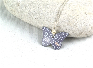 Picture of Grey Chambray Butterfly & Pearl Necklace  J5B