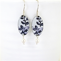 Picture of Grey Chambray Oval & Pearl Earrings JE78