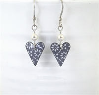 Picture of Grey Pattern Small Slim Heart & Pearl JE14B-GP