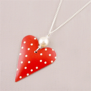 Picture of Red Spotty Medium Heart Necklace with Pearl